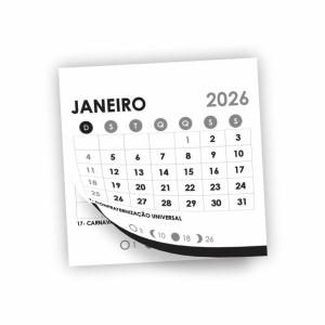 Bloco Calendário para Imã 4 x 5cm|2026 Sem Imã | Somente os bloquinhos 5x4,5cm 1x0 - Impressão preto  Corte Reto Sem embalagem Individual