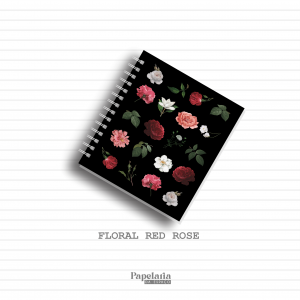 Cadernos - Floral Red Rose Capa dura e papel sulfite 90g P | M | G  Capa Dura impressa c/ laminação fosca 100fls impressas com encadernação wire-o lateral 